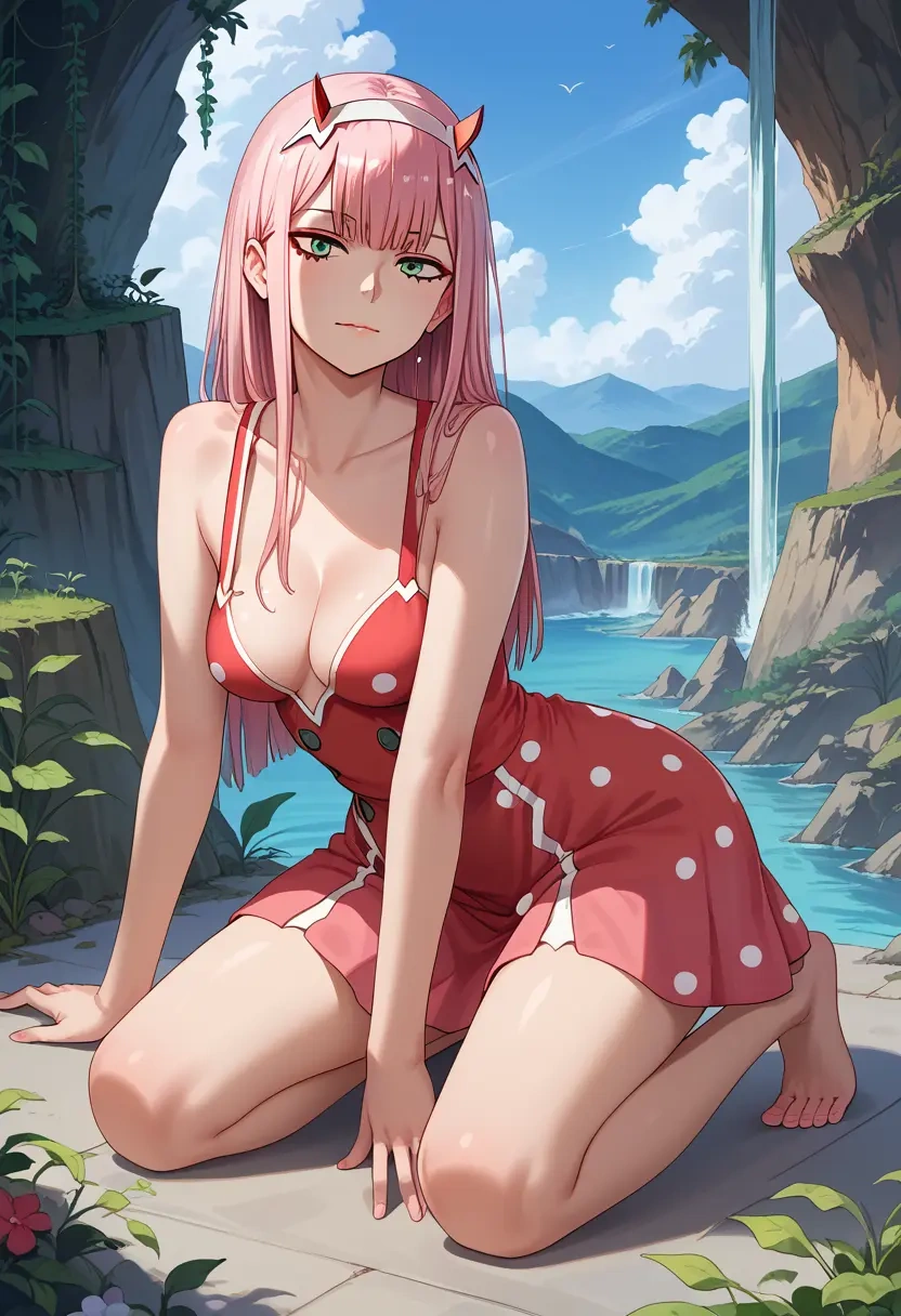 darling_in_the_franxx,zero_two_(darling_in_the_franxx),silk slip dress,polka dots  - 