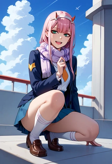 darling_in_the_franxx,zero_two_(darling_in_the_franxx),spring,student uniform,cardigan  - AI generated anime art