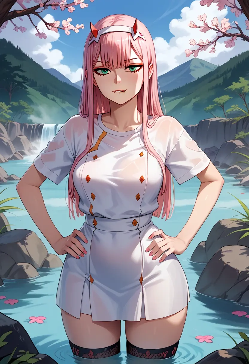 darling_in_the_franxx,zero_two_(darling_in_the_franxx),shirt dress,belted,stockings  - 