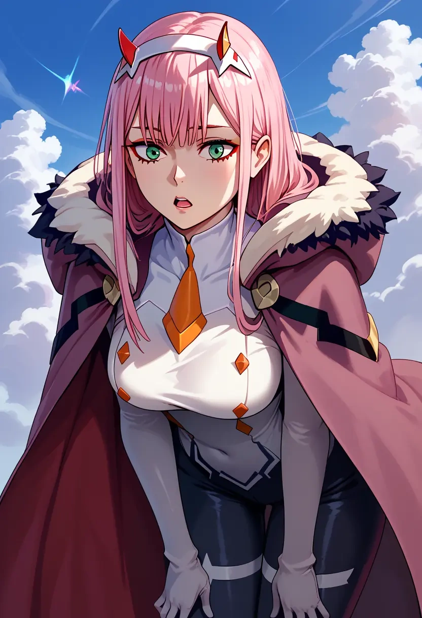 darling_in_the_franxx,zero_two_(darling_in_the_franxx),cape,hooded,leather pants  - 