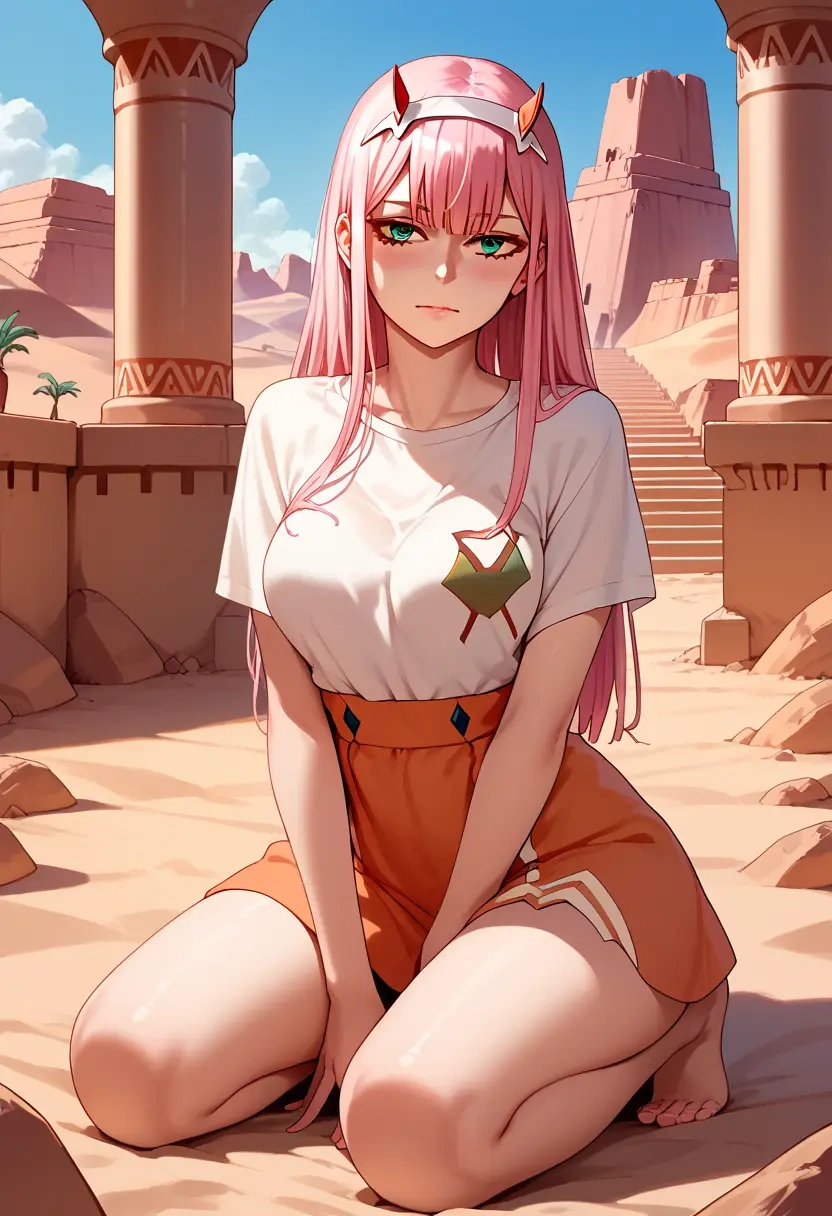 darling_in_the_franxx,zero_two_(darling_in_the_franxx),handwritten script shirt,dolphin shorts  - 