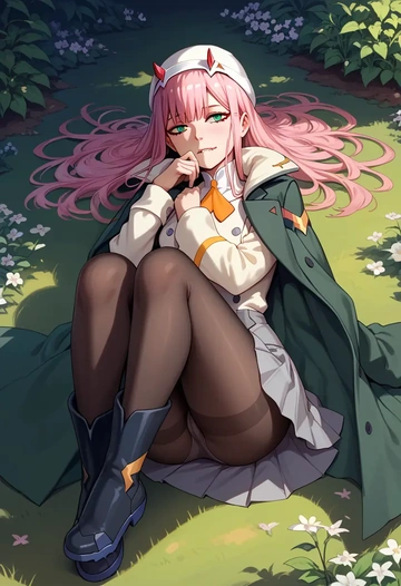 darling_in_the_franxx,zero_two_(darling_in_the_franxx),winter,student uniform,duffle coat  - AI generated anime art