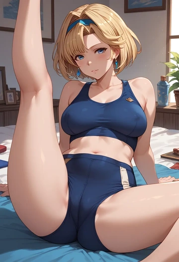 granblue_fantasy,zeta_(granblue_fantasy),yoga shorts,spread legs,sexy,one leg up  - AI generated anime art