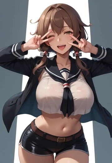 kantai_collection,zuihou_(kancolle),leather,shorts,crop top  - AI generated anime art