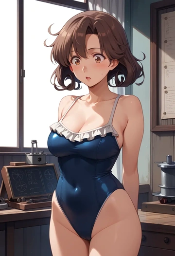 kantai_collection,zuihou_(kancolle),retro style swimsuit,frilled neckline,bow detail  - AI generated anime art