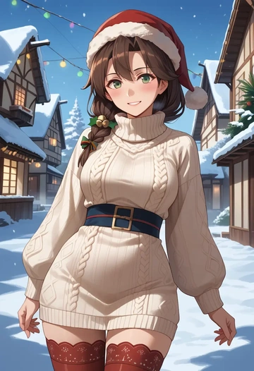 kantai_collection,zuikaku_(kancolle),Christmas,sweater dress,stockings  - AI generated anime art