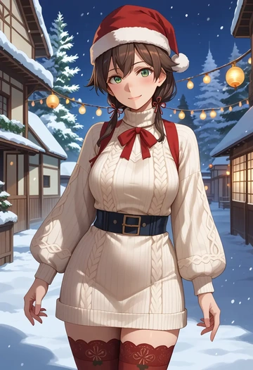 kantai_collection,zuikaku_(kancolle),Christmas,sweater dress,stockings  - AI generated anime art