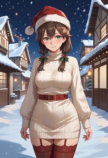 kantai_collection,zuikaku_(kancolle),Christmas,sweater dress,stockings  - AI generated anime art