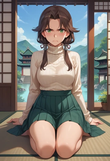 kantai_collection,zuikaku_(kancolle),skirt,pleated,turtleneck sweater  - AI generated anime art