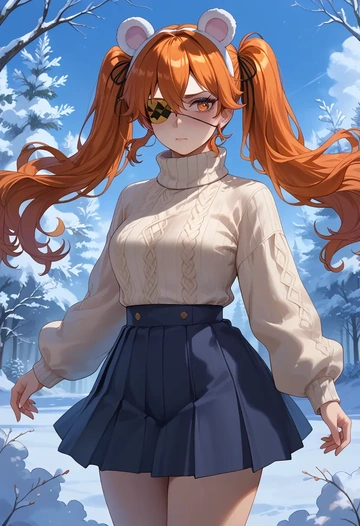 zenless_zone_zero,zzz_Koleda_Belobog,skirt,pleated,turtleneck sweater  - AI generated anime art